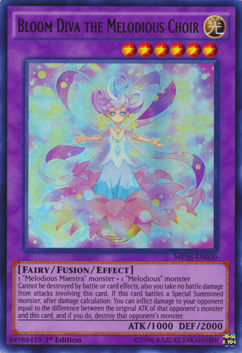 1st Edition, 2016 Mega-Tins Mega Pack, Fairy, Fusion/Effect Monster, Light, Ultra Rare, Unlimited Bloom Diva the Melodious Choir [MP16-EN020] Ultra Rare - Trading Card World
