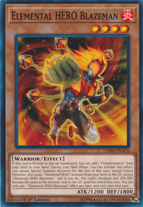 1st Edition, Common, Effect Monster, Fire, Legendary Hero Decks, Warrior Elemental Hero Blazeman [LEHD-ENA16] Common - Trading Card World