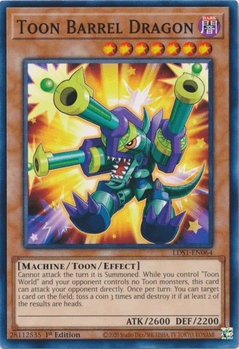 1st Edition, Common, Dark, Legendary Duelists: Season 1, Machine, Toon/Effect Monster Toon Barrel Dragon [LDS1-EN064] Common - Trading Card World
