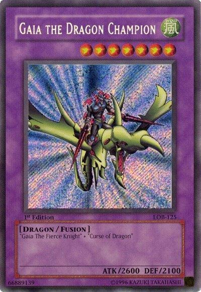 1st Edition, Dragon, Fusion Monster, Secret Rare, The Legend of Blue Eyes White Dragon, Unlimited, Wind Gaia the Dragon Champion [LOB-125] Secret Rare - Trading Card World