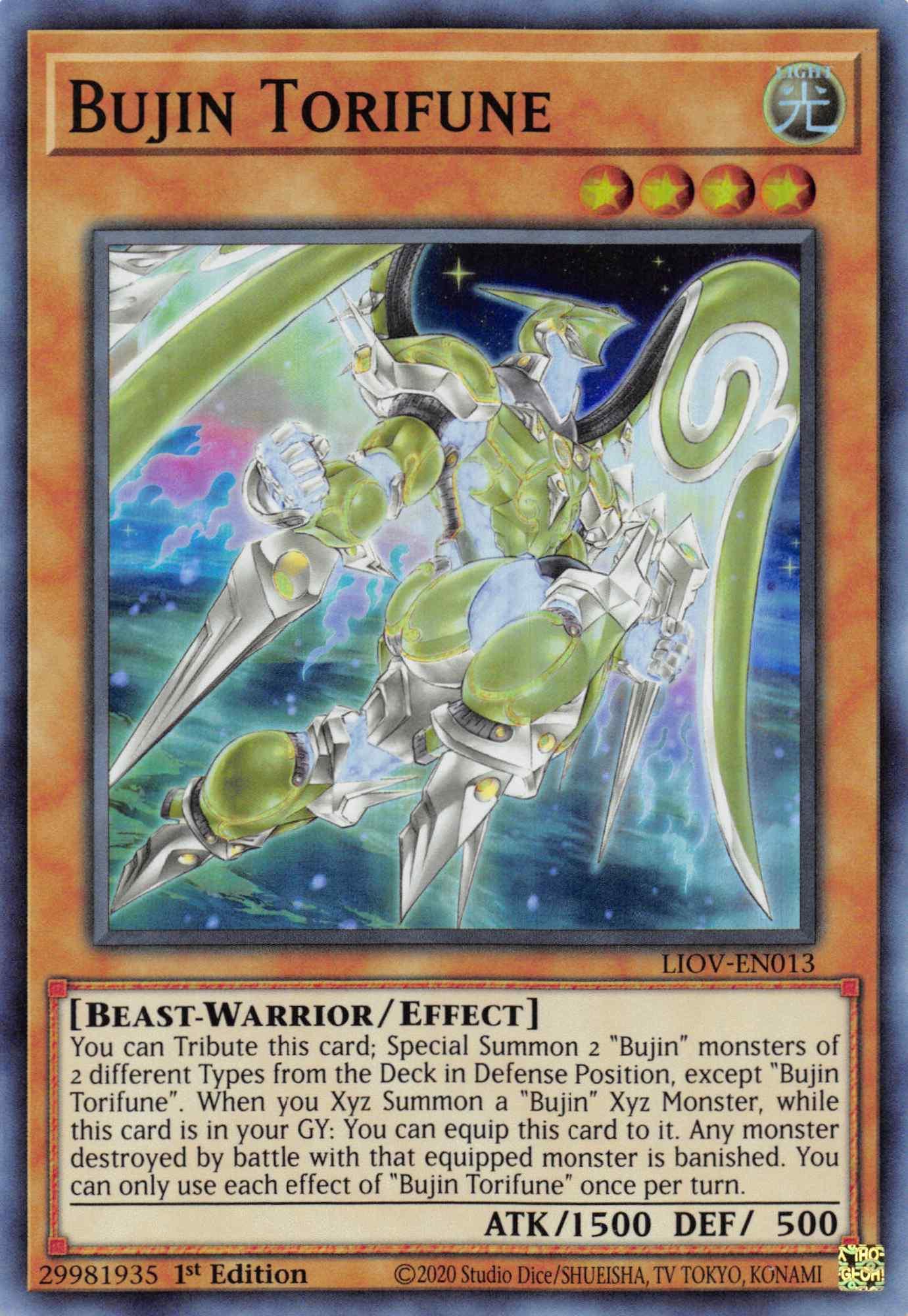 1st Edition, Beast-Warrior, Effect Monster, Light, Lightning Overdrive, Super Rare Bujin Torifune [LIOV-EN013] Super Rare - Trading Card World