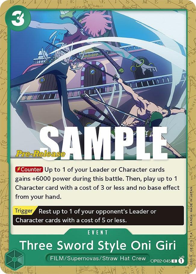 Common, Event, Paramount War, Paramount War Pre-Release Cards, Straw Hat Crew, Supernovas Three Sword Style Oni Giri [Paramount War Pre-Release Cards] - Trading Card World
