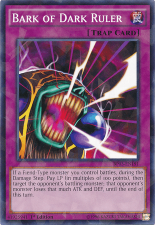 1st Edition, Battle Pack 3: Monster League, Normal Trap, Shatterfoil Rare, Trap Bark of Dark Ruler [BP03-EN191] Shatterfoil Rare - Trading Card World