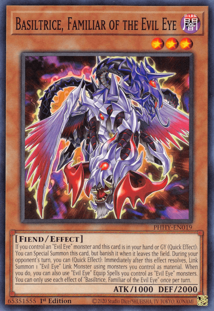 1st Edition, Common, Dark, Effect Monster, Fiend, Photon Hypernova Basiltrice, Familiar of the Evil Eye [PHHY-EN019] Common - Trading Card World