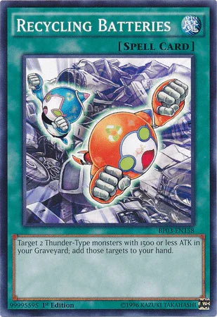 1st Edition, Battle Pack 3: Monster League, Common, Normal Spell, Spell Recycling Batteries [BP03-EN158] Common - Trading Card World