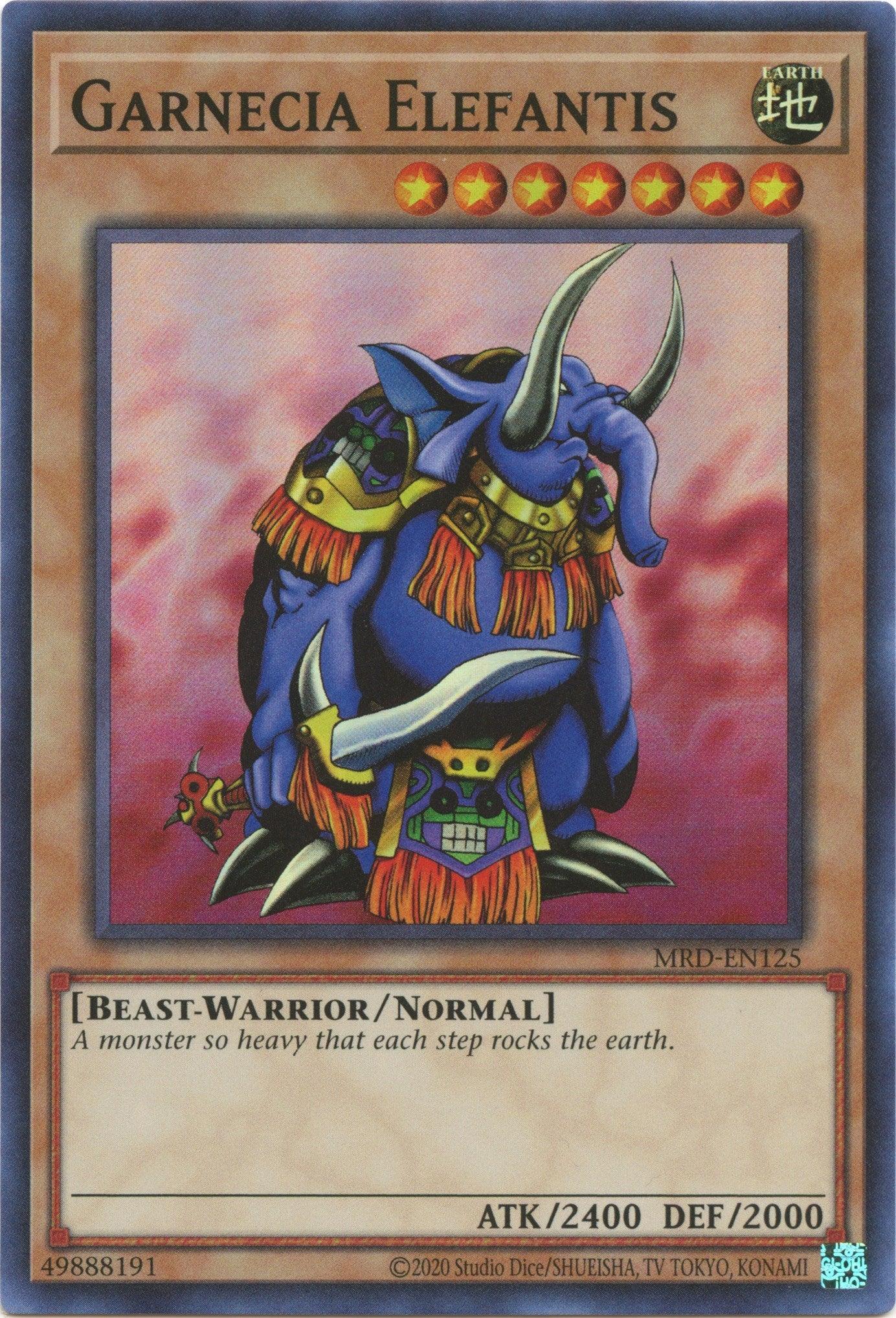 Beast-Warrior, Earth, Metal Raiders (25th Anniversary Edition), Normal Monster, Super Rare, Unlimited Garnecia Elefantis (25th Anniversary) [MRD-EN125] Super Rare - Trading Card World