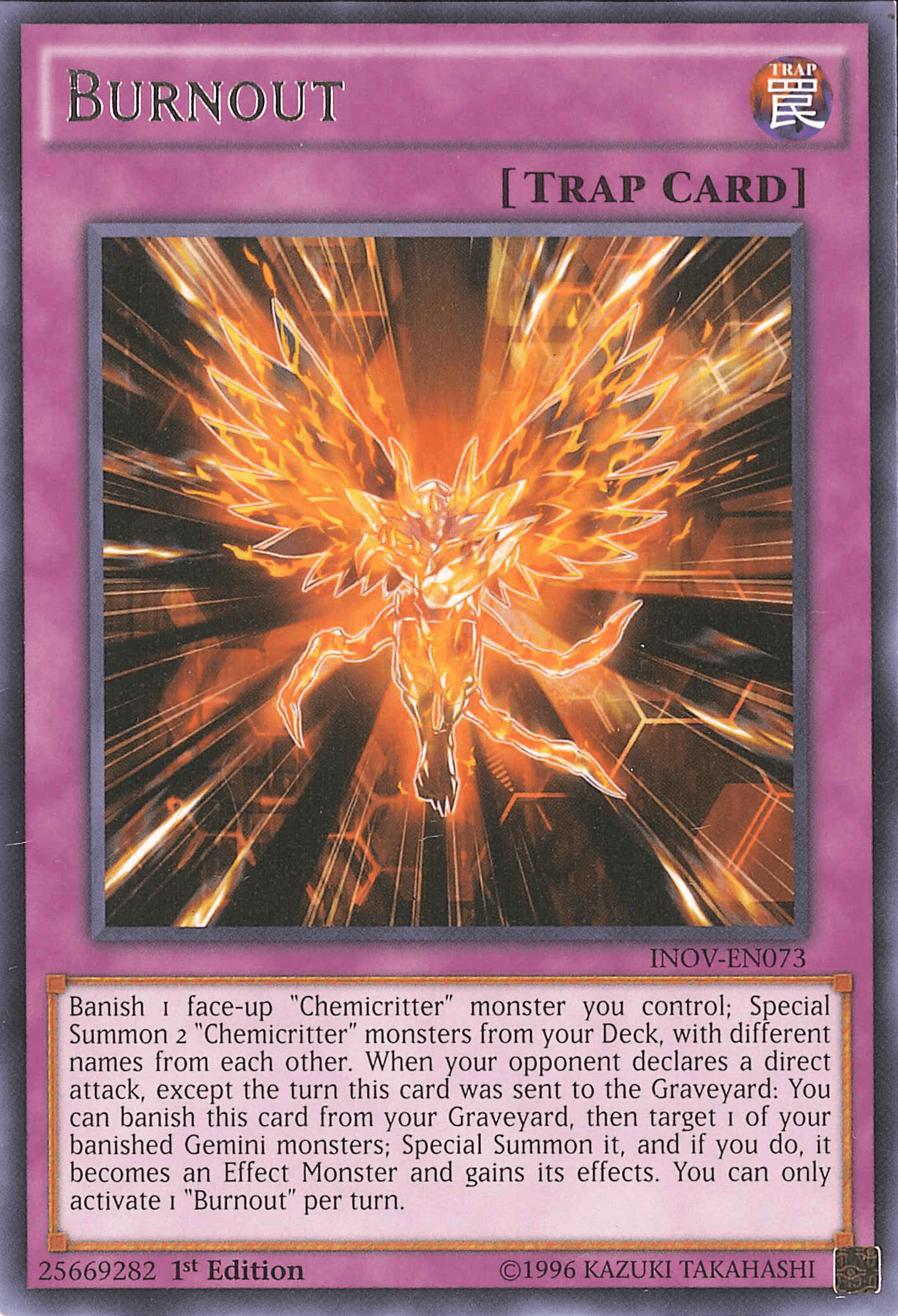 1st Edition, Invasion: Vengeance, Normal Trap, Rare, Trap, Unlimited Burnout [INOV-EN073] Rare - Trading Card World