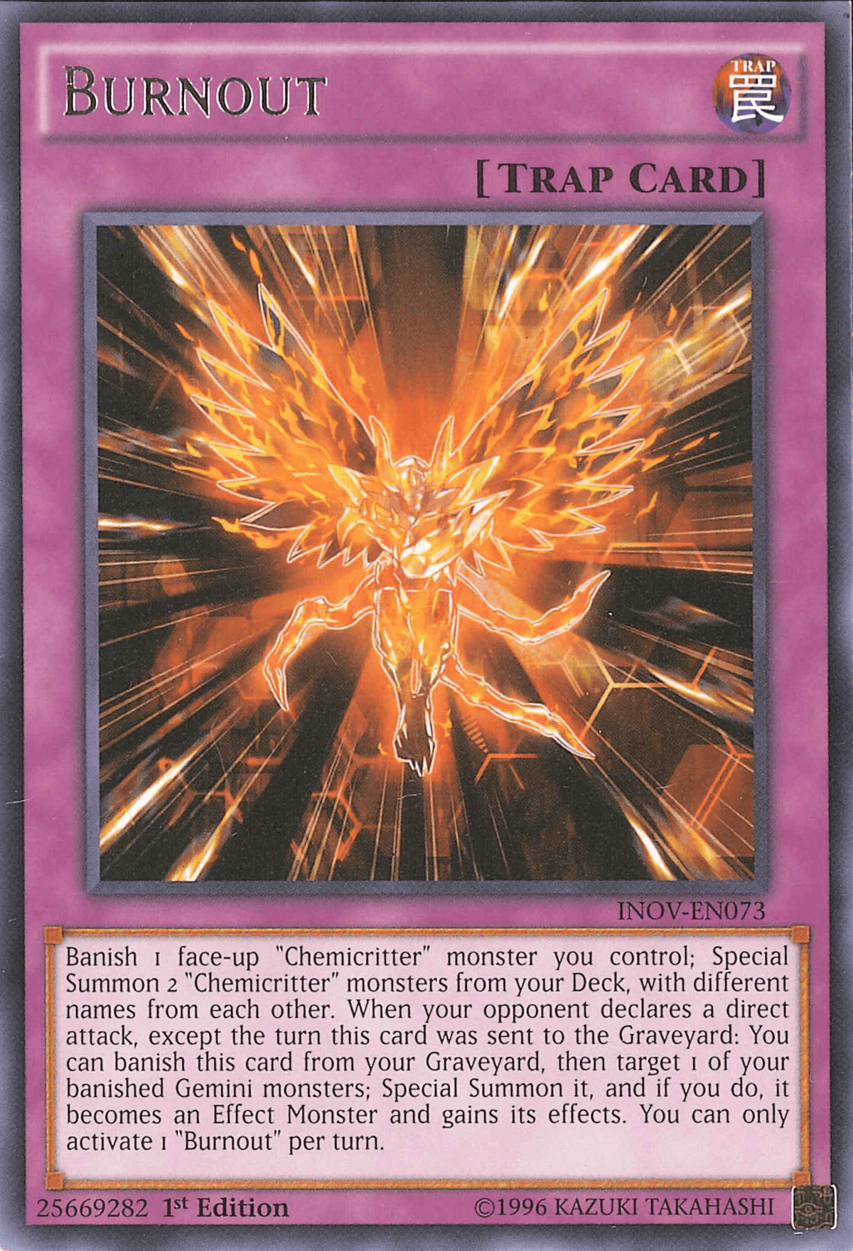 1st Edition, Invasion: Vengeance, Normal Trap, Rare, Trap, Unlimited Burnout [INOV-EN073] Rare - Trading Card World