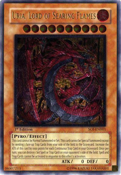 1st Edition, Effect Monster, Fire, Pyro, Shadow of Infinity, Ultimate Rare, Unlimited Uria, Lord of Searing Flames (UTR) [SOI-EN001] Ultimate Rare - Trading Card World