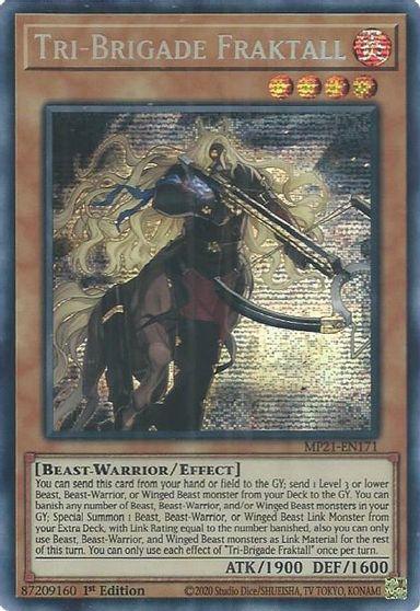 1st Edition, 2021 Tin of Ancient Battles, Beast-Warrior, Effect Monster, Fire, Prismatic Secret Rare Tri-Brigade Fraktall [MP21-EN171] Prismatic Secret Rare - Trading Card World