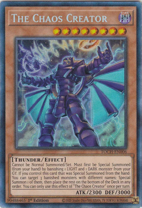 1st Edition, Collector's Rare, Dark, Effect Monster, Thunder, Toon Chaos, Unlimited The Chaos Creator [TOCH-EN006] Collector's Rare - Trading Card World