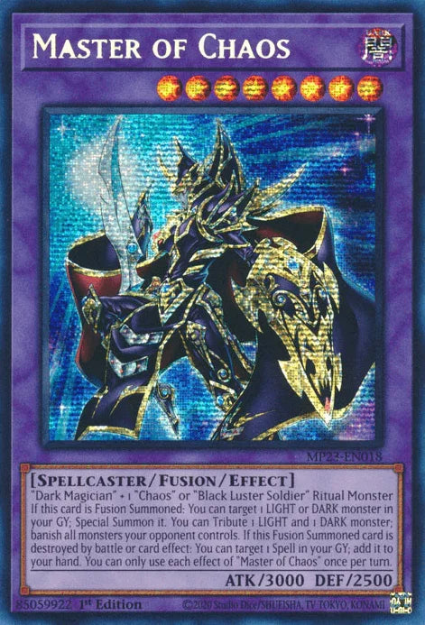 1st Edition, Dark, Dueling Heroes Collectors Tin - Mega Pack (25th Anniversary Edition), Fusion/Effect Monster, Prismatic Secret Rare, Spellcaster Master of Chaos [MP23-EN018] Prismatic Secret Rare - Trading Card World