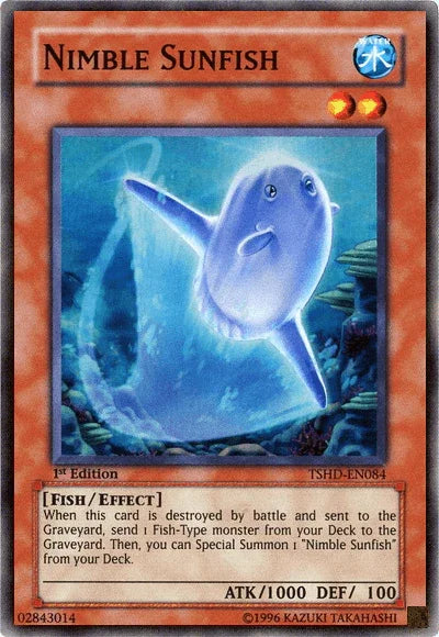 1st Edition, Effect Monster, Fish, Super Rare, The Shining Darkness, Unlimited, Water Nimble Sunfish [TSHD-EN084] Super Rare - Trading Card World