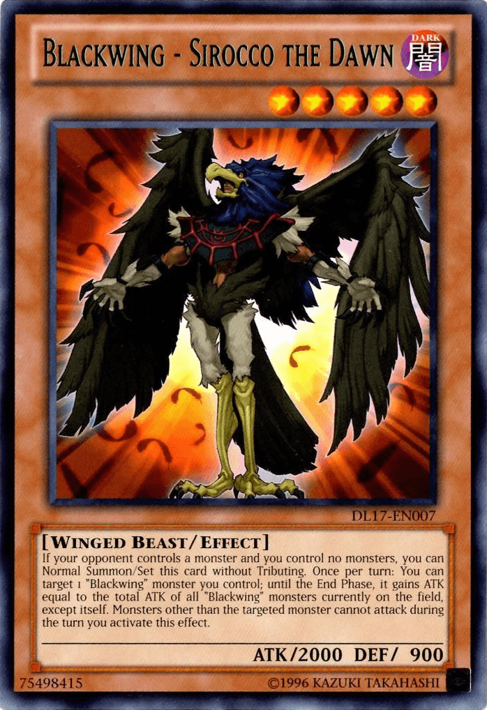 Dark, Duelist League Promo, Effect Monster, Rare, Unlimited, Winged Beast Blackwing - Sirocco the Dawn (Green) [DL17-EN007] Rare - Trading Card World