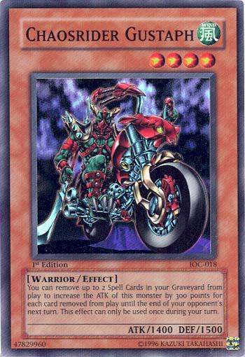 1st Edition, Effect Monster, Invasion of Chaos, Super Rare, Unlimited, Warrior, Wind Chaosrider Gustaph [IOC-018] Super Rare - Trading Card World