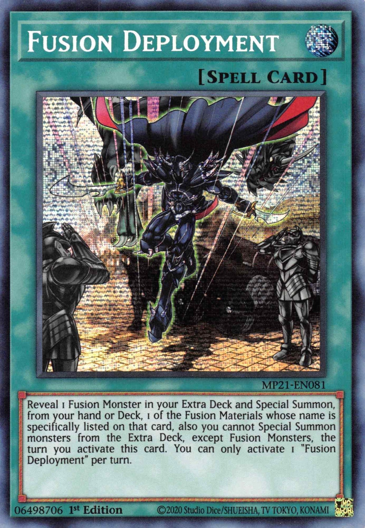 1st Edition, 2021 Tin of Ancient Battles, Normal Spell, Prismatic Secret Rare, Spell Fusion Deployment [MP21-EN081] Prismatic Secret Rare - Trading Card World
