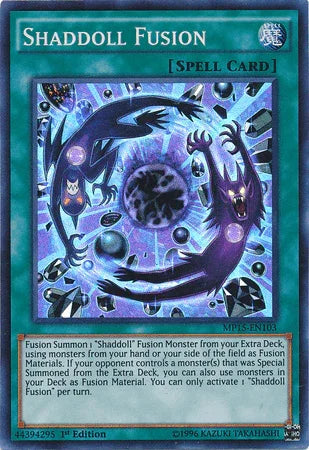 1st Edition, 2015 Mega-Tins Mega Pack, Normal Spell, Spell, Super Rare Shaddoll Fusion [MP15-EN103] Super Rare - Trading Card World