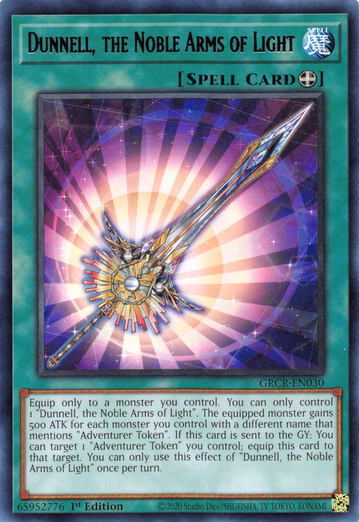 1st Edition, Equip Spell, Rare, Spell, The Grand Creators Dunnell, the Noble Arms of Light [GRCR-EN030] Rare - Trading Card World