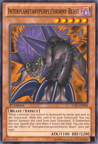 1st Edition, Beast, Common, Dark, Effect Monster, Legacy of the Valiant, Unlimited Interplanetarypurplythorny Beast [LVAL-EN098] Common - Trading Card World