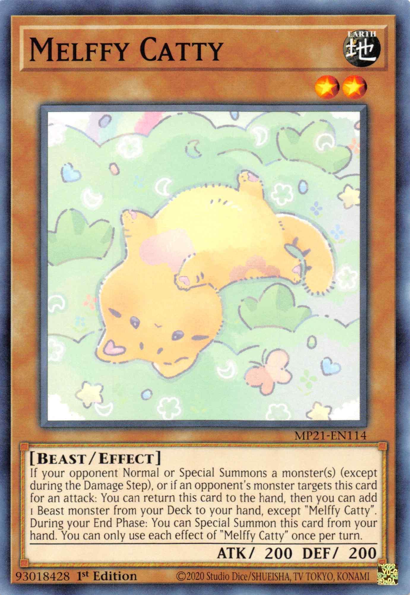 1st Edition, 2021 Tin of Ancient Battles, Beast, Common, Earth, Effect Monster Melffy Catty [MP21-EN114] Common - Trading Card World