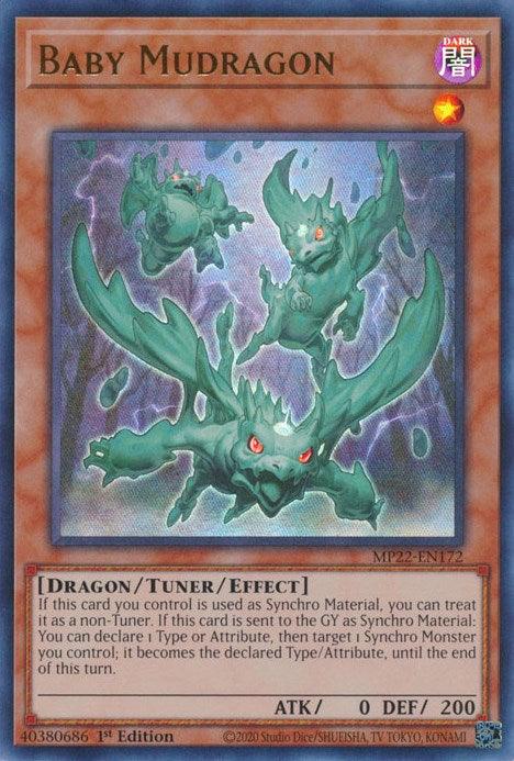 1st Edition, 2022 Tin of the Pharaoh's Gods, Dark, Dragon, Tuner/Effect Monster, Ultra Rare Baby Mudragon [MP22-EN172] Ultra Rare - Trading Card World
