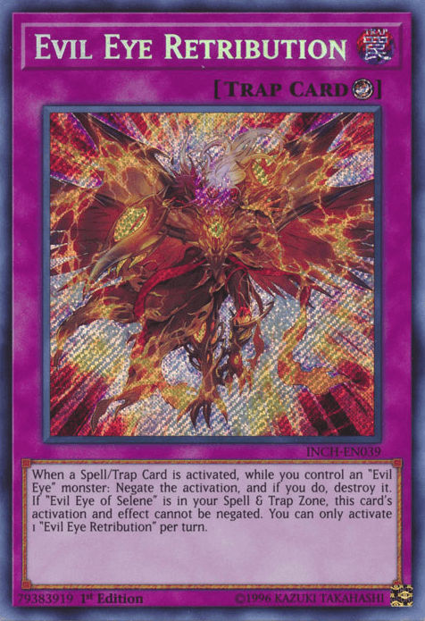 1st Edition, Counter Trap, Secret Rare, The Infinity Chasers, Trap Evil Eye Retribution [INCH-EN039] Secret Rare - Trading Card World