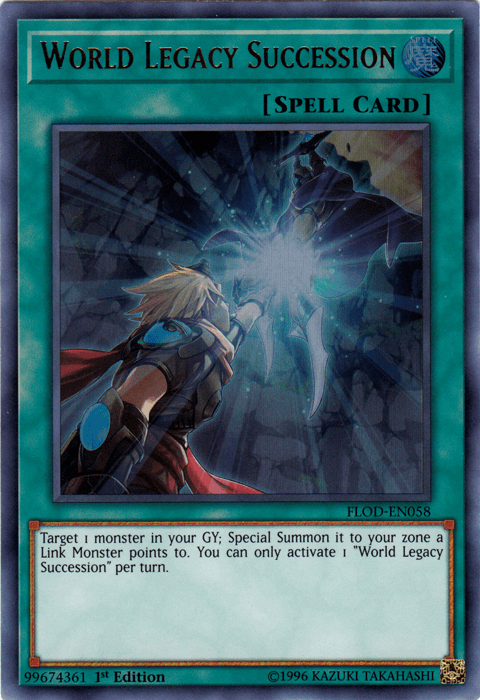 1st Edition, Flames of Destruction, Normal Spell, Spell, Ultra Rare, Unlimited World Legacy Succession [FLOD-EN058] Ultra Rare - Trading Card World