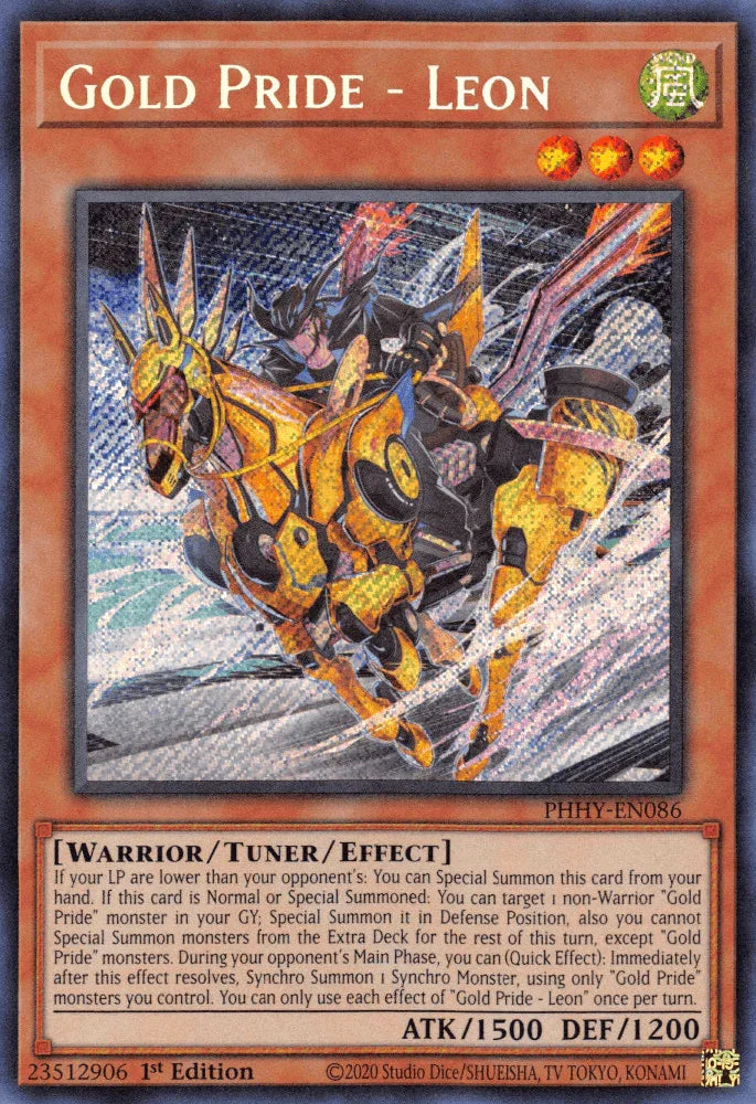 1st Edition, Photon Hypernova, Secret Rare, Tuner/Effect Monster, Warrior, Wind Gold Pride - Leon [PHHY-EN086] Secret Rare - Trading Card World