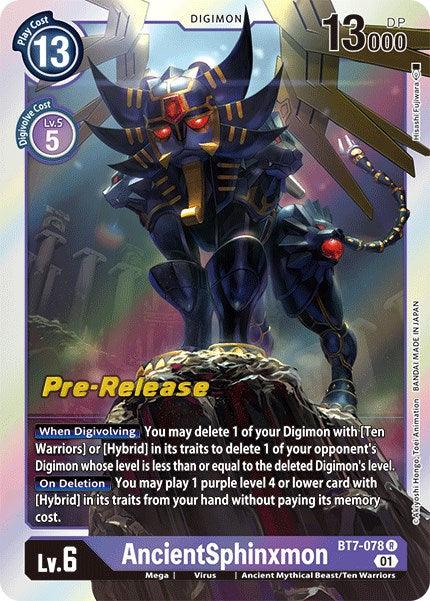 Ancient Mythical Beast/Ten Warriors, BT7-078, Digimon, Mega, Next Adventure Pre-Release Cards, Purple, Rare, Virus AncientSphinxmon [BT7-078] [Next Adventure Pre-Release Cards] - Trading Card World