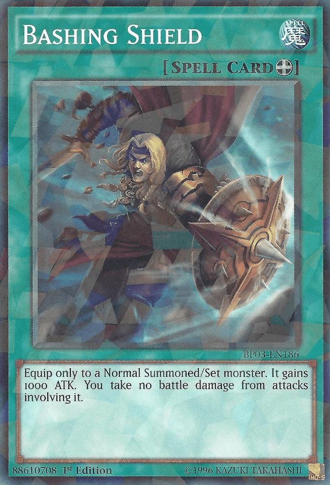 1st Edition, Battle Pack 3: Monster League, Equip Spell, Shatterfoil Rare, Spell Bashing Shield [BP03-EN186] Shatterfoil Rare - Trading Card World
