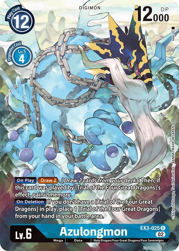 Blue, Data, Digimon, Draconic Roar, EX3-025, Holy Dragon/Four Great Dragons/Four Sovereigns, Mega, Rare Azulongmon [EX3-025] (Alternate Art) [Draconic Roar] - Trading Card World