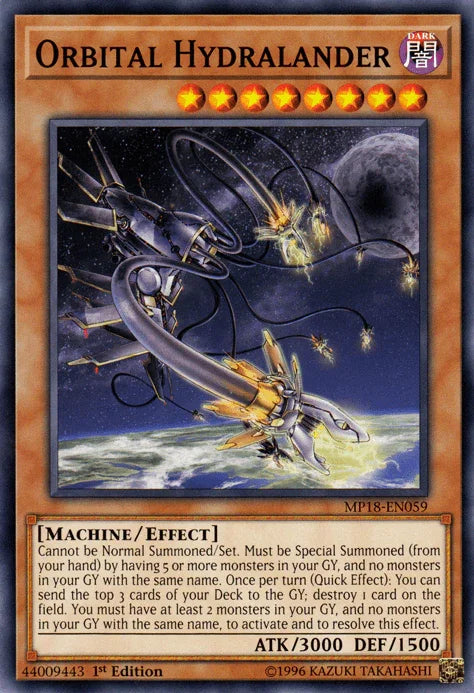 1st Edition, 2018 Mega-Tins Mega Pack, Common, Dark, Effect Monster, Machine Orbital Hydralander [MP18-EN059] Common - Trading Card World