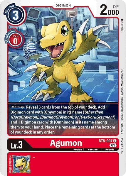 Battle of Omni, BT5-007, Digimon, Promo, Red, Reptile, Rookie, Vaccine Agumon [BT5-007] (Tamer Party Vol. 4 Promo) [Battle of Omni] - Trading Card World