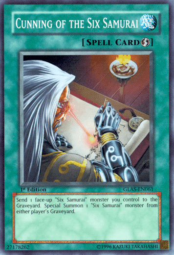 1st Edition, Gladiator's Assault, Quick Play Spell, Spell, Super Rare, Unlimited Cunning of the Six Samurai [GLAS-EN061] Super Rare - Trading Card World