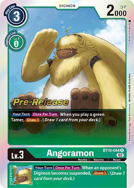Beast, BT10-044, Digimon, Green, Rare, Rookie, Vaccine, Xros Encounter Pre-Release Cards Angoramon [BT10-044] [Xros Encounter Pre-Release Cards] - Trading Card World