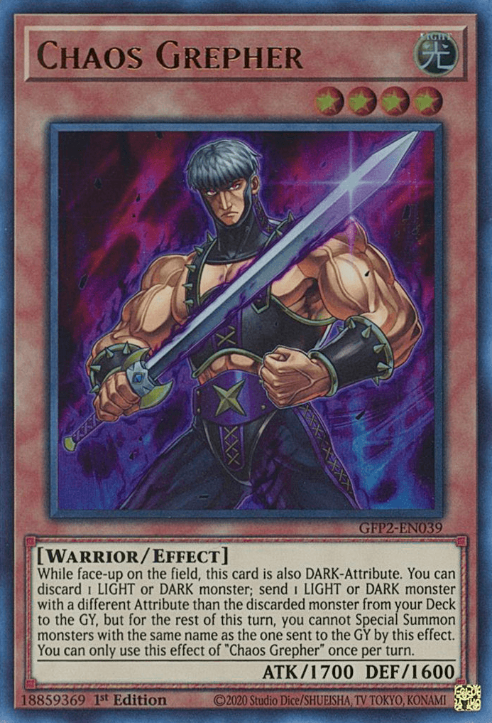 1st Edition, Effect Monster, Ghosts From the Past: The 2nd Haunting, Light, Ultra Rare, Warrior Chaos Grepher [GFP2-EN039] Ultra Rare - Trading Card World