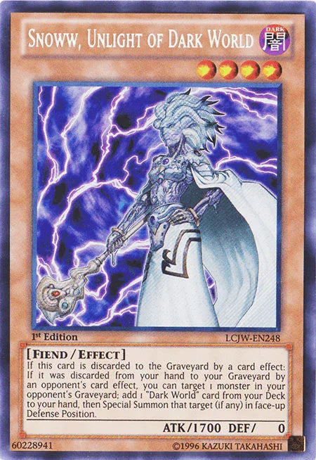 1st Edition, Dark, Effect Monster, Fiend, Legendary Collection 4: Joey's World, Secret Rare Snoww, Unlight of Dark World [LCJW-EN248] Secret Rare - Trading Card World