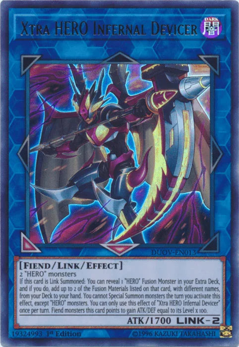 1st Edition, Dark, Duel Overload, Fiend, Link/Effect Monster, Ultra Rare Xtra HERO Infernal Devicer [DUOV-EN013] Ultra Rare - Trading Card World