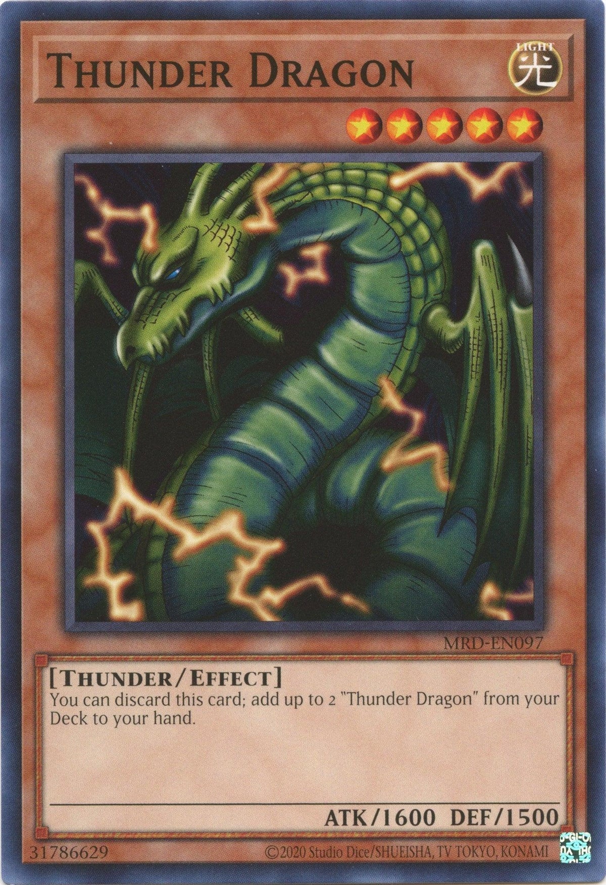 Common, Effect Monster, Light, Metal Raiders (25th Anniversary Edition), Thunder, Unlimited Thunder Dragon (25th Anniversary) [MRD-EN097] Common - Trading Card World