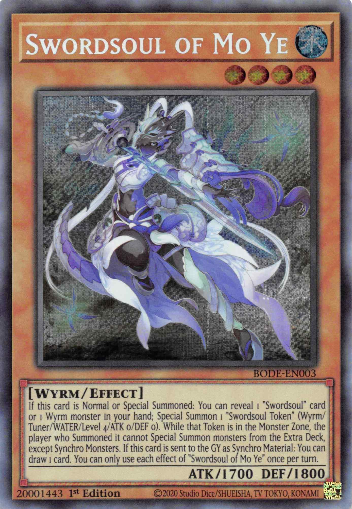1st Edition, Burst of Destiny, Effect Monster, Secret Rare, Water, Wyrm Swordsoul of Mo Ye [BODE-EN003] Secret Rare - Trading Card World