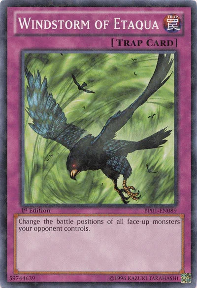 1st Edition, Battle Pack: Epic Dawn, Normal Trap, Starfoil Rare, Trap, Unlimited Windstorm of Etaqua [BP01-EN089] Starfoil Rare - Trading Card World