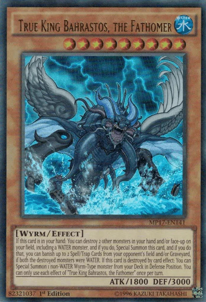 1st Edition, 2017 Mega-Tins Mega Pack, Effect Monster, Ultra Rare, Water, Wyrm True King Bahrastos, the Fathomer [MP17-EN141] Ultra Rare - Trading Card World