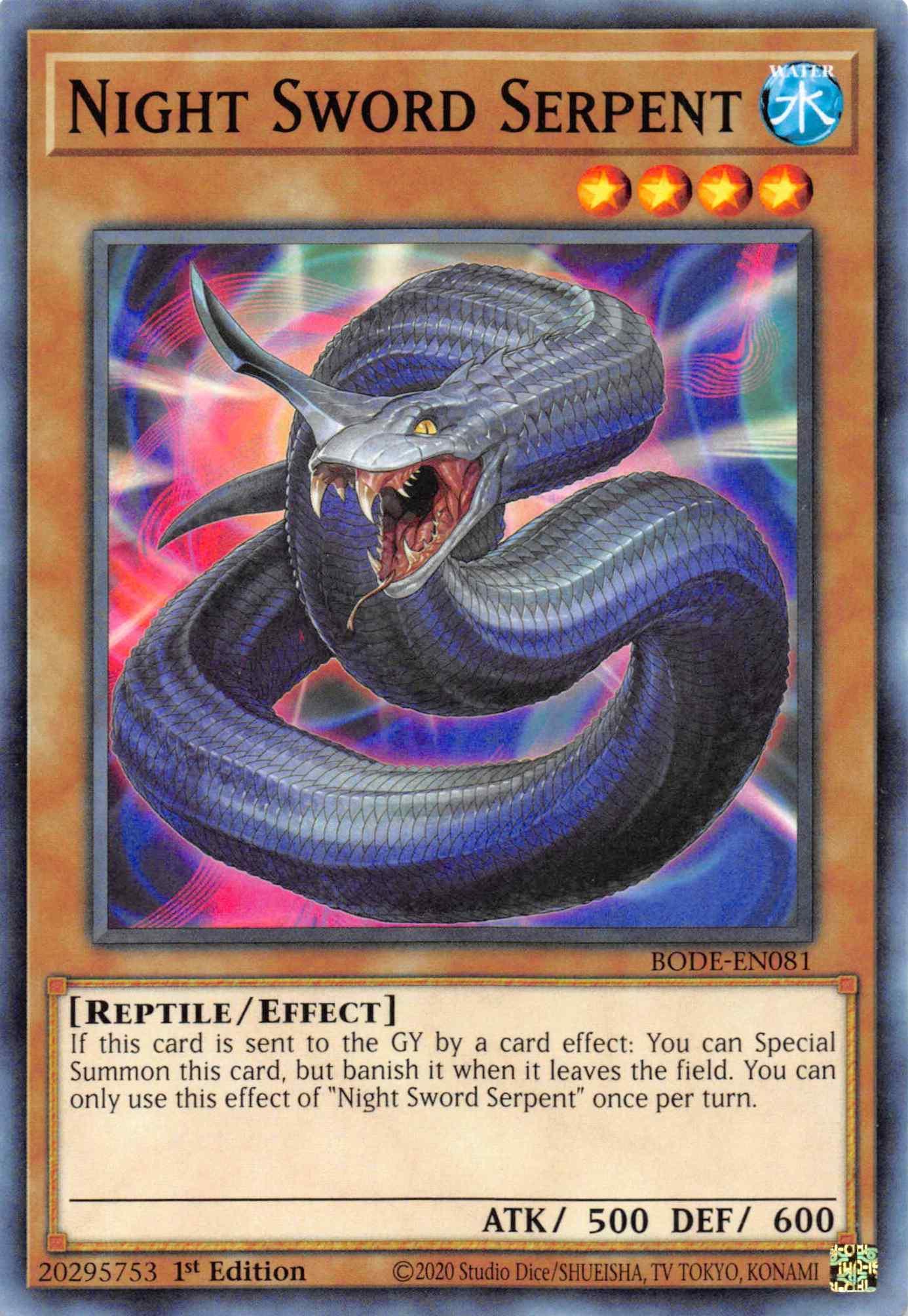 1st Edition, Burst of Destiny, Common, Effect Monster, Reptile, Water Night Sword Serpent [BODE-EN081] Common - Trading Card World