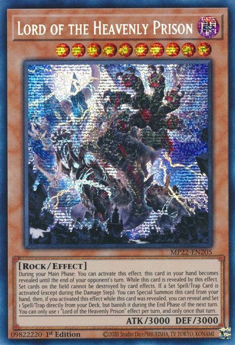 1st Edition, 2022 Tin of the Pharaoh's Gods, Dark, Effect Monster, Prismatic Secret Rare, Rock Lord of the Heavenly Prison [MP22-EN205] Prismatic Secret Rare - Trading Card World