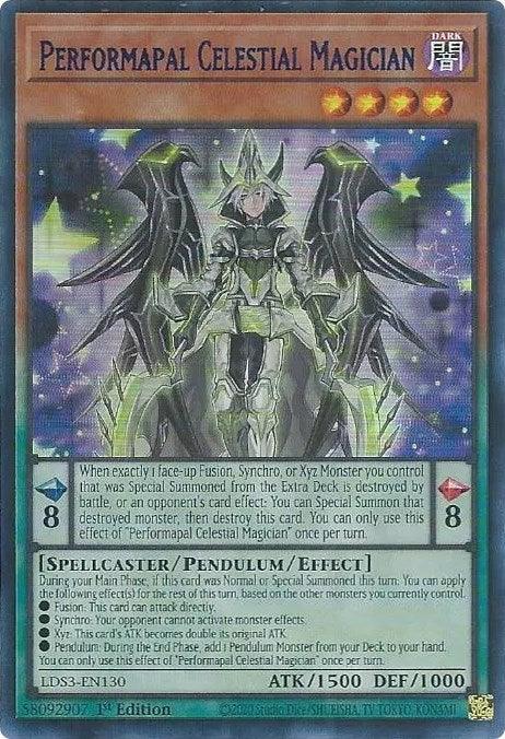 1st Edition, Dark, Legendary Duelists: Season 3, Pendulum/Effect Monster, Spellcaster, Ultra Rare Performapal Celestial Magician (Blue) [LDS3-EN130] Ultra Rare - Trading Card World