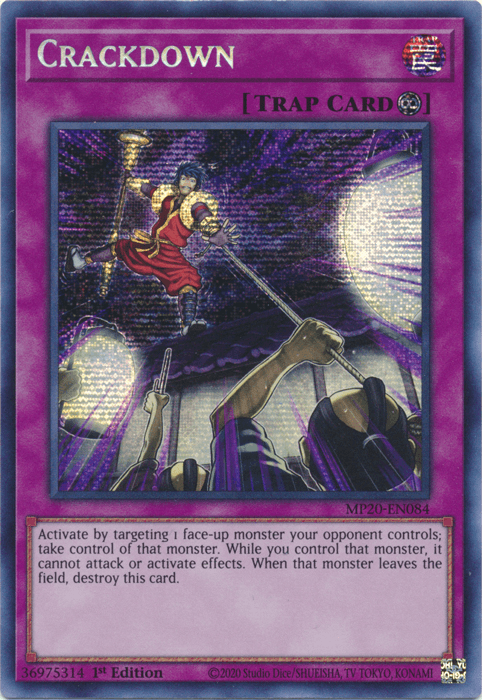 1st Edition, 2020 Tin of Lost Memories, Continuous Trap, Prismatic Secret Rare, Trap Crackdown [MP20-EN084] Prismatic Secret Rare - Trading Card World