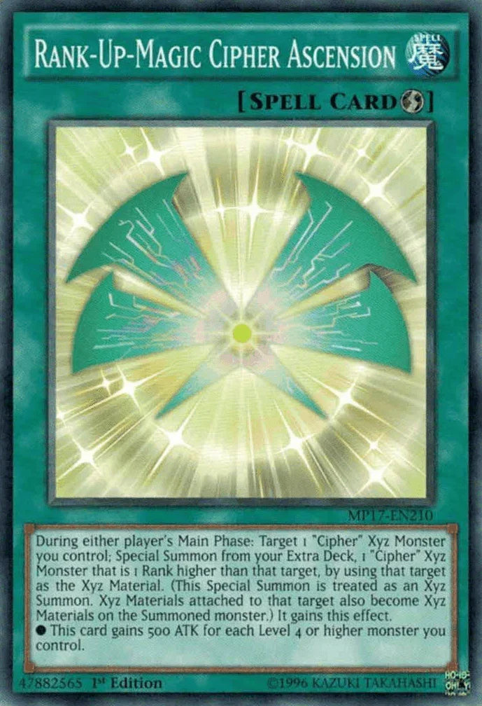 1st Edition, 2017 Mega-Tins Mega Pack, Common, Quick Play Spell, Spell Rank-Up-Magic Cipher Ascension [MP17-EN210] Common - Trading Card World