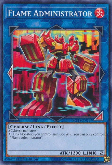 1st Edition, 2018 Mega-Tins Mega Pack, Common, Cyberse, Fire, Link/Effect Monster Flame Administrator [MP18-EN197] Common - Trading Card World