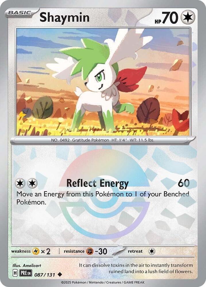 087, Colorless, Fighting [-30], Holofoil, Lightning [x2], Scarlet & Violet: Prismatic Evolutions, Uncommon Shaymin (087/131) (Poke Ball Pattern) [Scarlet & Violet: Prismatic Evolutions] - Trading Card World
