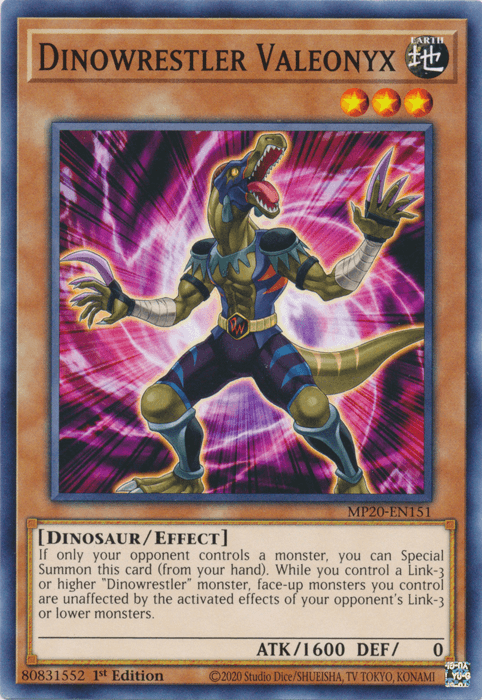 1st Edition, 2020 Tin of Lost Memories, Common, Dinosaur, Earth, Effect Monster Dinowrestler Valeonyx [MP20-EN151] Common - Trading Card World